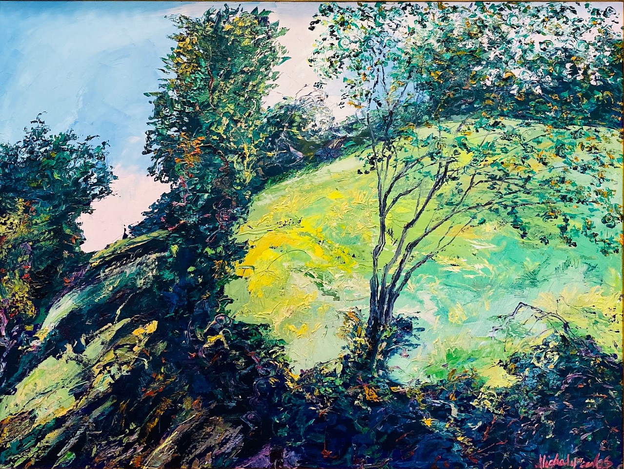 James Michalopoulos, DAY WAIN
Oil on Canvas, 30 X 40
A french landscape with a stunning tree that is the focal point of a winding road through the countryside. 
$12,988